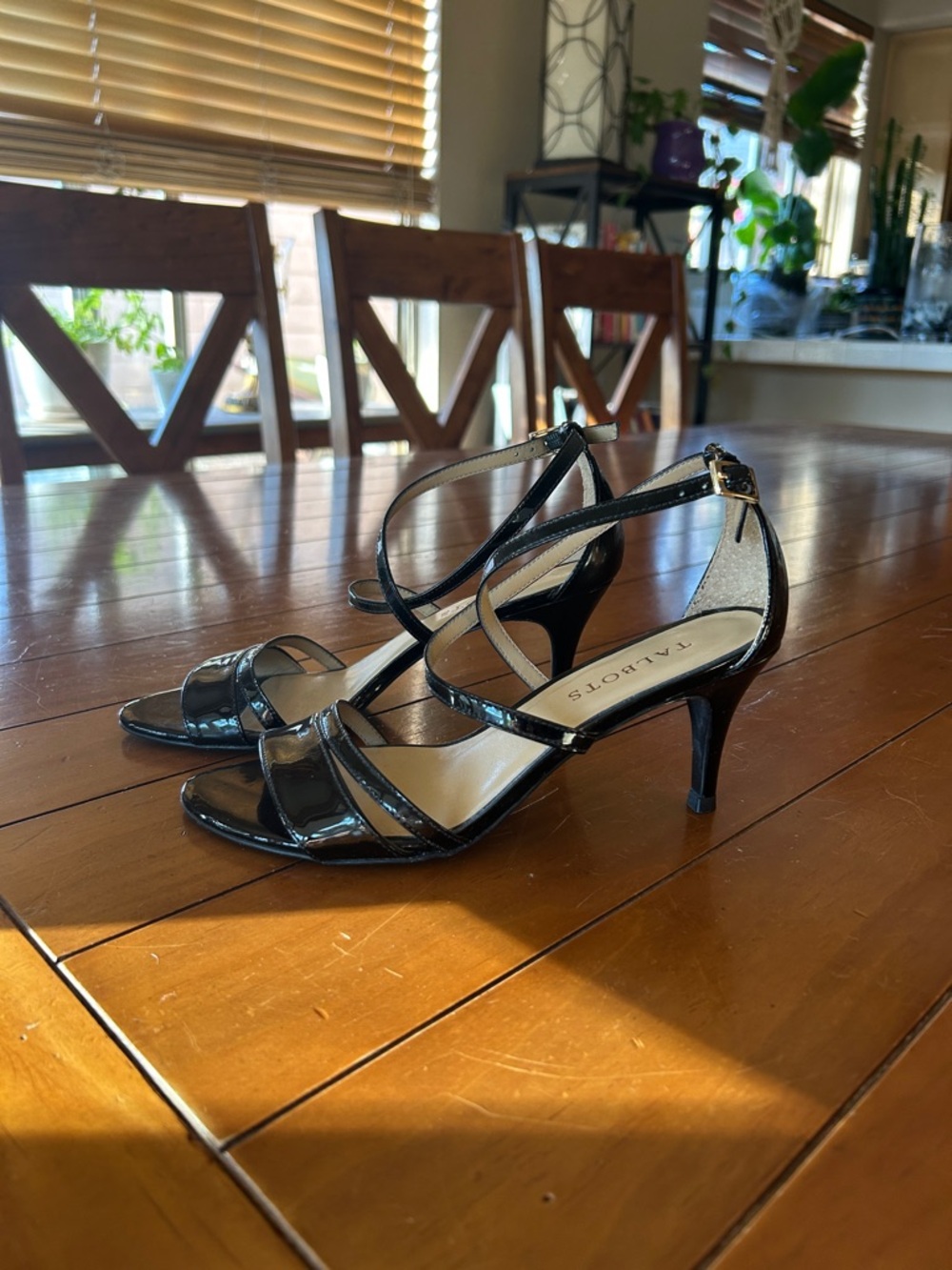 Talbots Black Patent Strappy Mid Heel Sandals